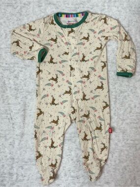 Magnetic Me Baby Modal Magnetic Footie Sleeper Christmas Reindeer Print 0-3M